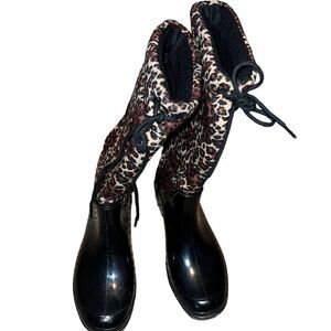 Corkys Black and Brown Rubber Boots with Animal Print Size 7